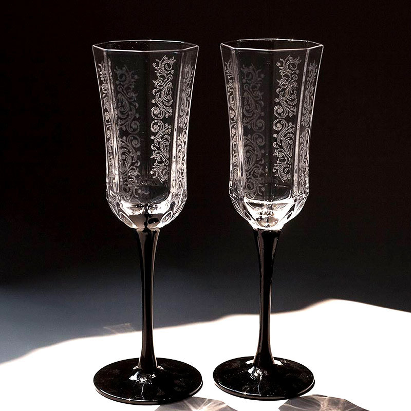 Wine Glass Set Crystal - Французский винтажный бокал цвета шампанского, Черный