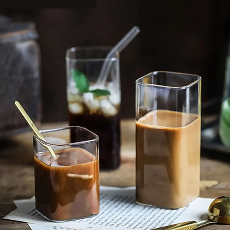 Wine Beer Coffee Drink - Квадратная простая стеклянная чашка, прозрачная чашка